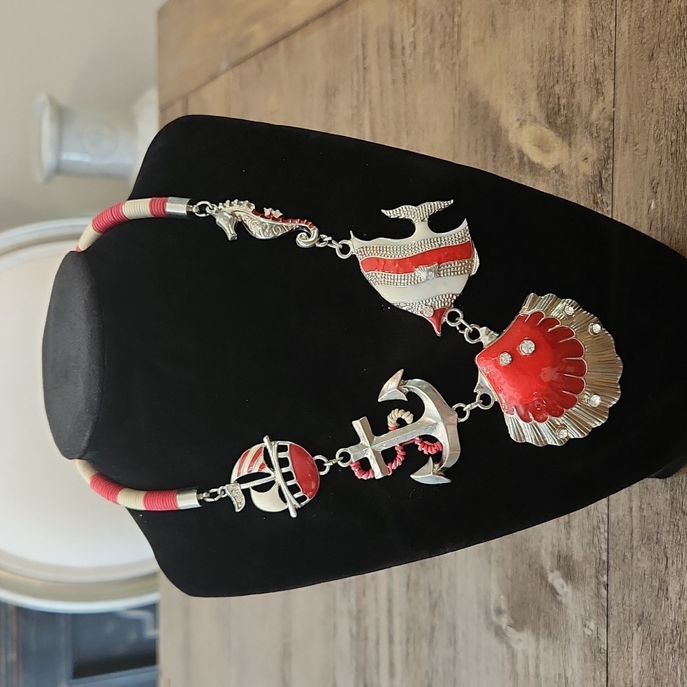 Coastal Themed red and silver necklace